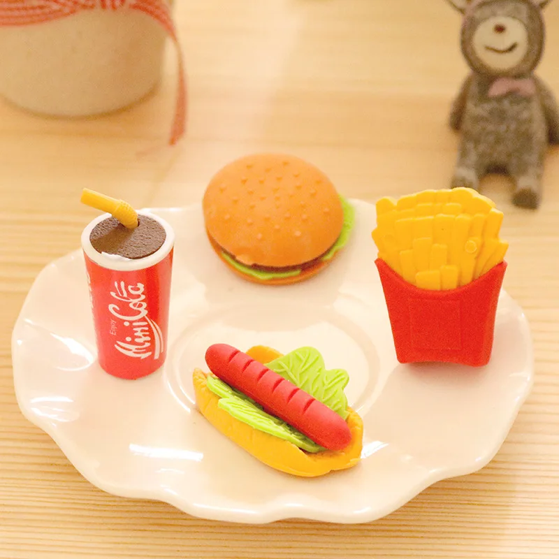 1 Pcs Creative Cute Kawaii Hamburger Food Drink Cola Eraser School Office Supply Kids Gift Rubber stationery Novelty lovely