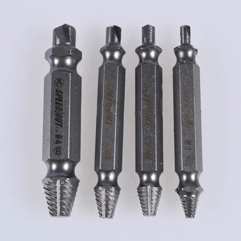 1set Silver 4pcs Screw Extractor Drill Bits Guide Set Damaged Bolt Remover Speed Out Tool