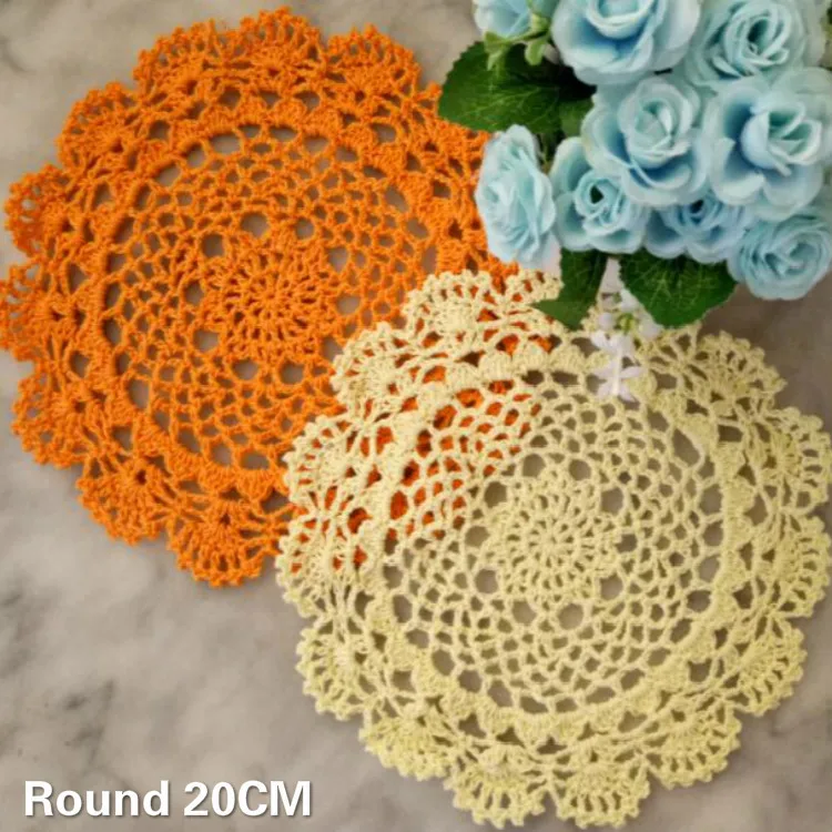 20CM Round Vintage Dining Doily Handmade Crochet Table Placemats Mantel Individual Mat Home Kitchen Food Insulation Pads Decor