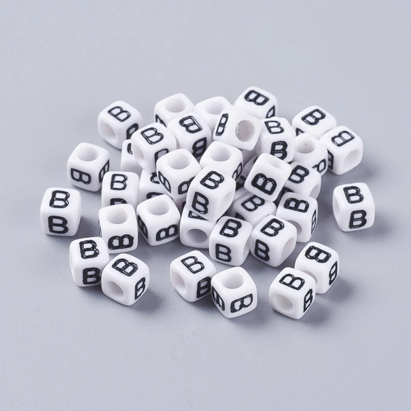 300pcs/50g Acrylic Alphabet Jewelry Beads Square Shape Beads 6mm Letter Cube