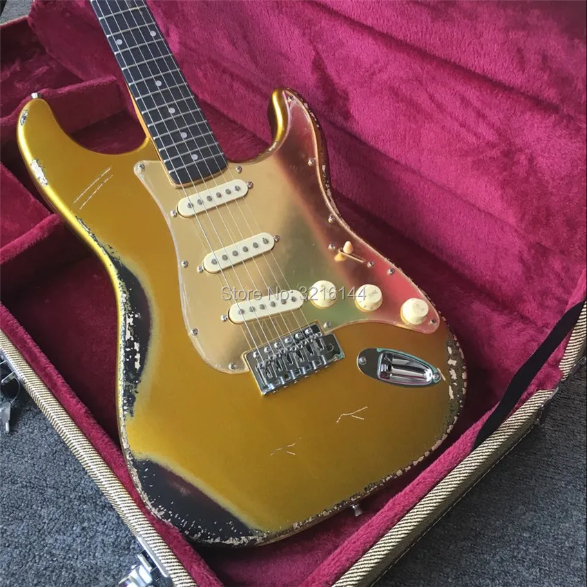 Auf lager, inventar antike tun alten elektrische gitarre. Gold, antike relic gitarren, echt fotos, goldene spiegel platte