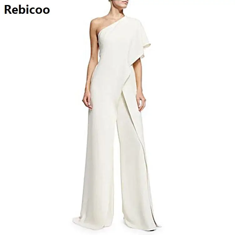 Women Jumpsuit  New Fashion One Shoulder White Jumpsuits Elegant Ladies Wide Leg Pants Casual Women Overalls