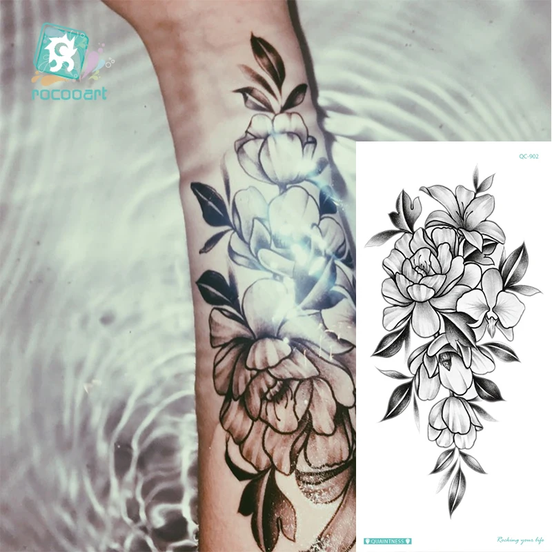 Rocooart Flower Rose Waterproof Temporary Tattoo Sticker Peach Blossom Flamingo Tatoo Body Art Women New Fake Taty Tatuaje