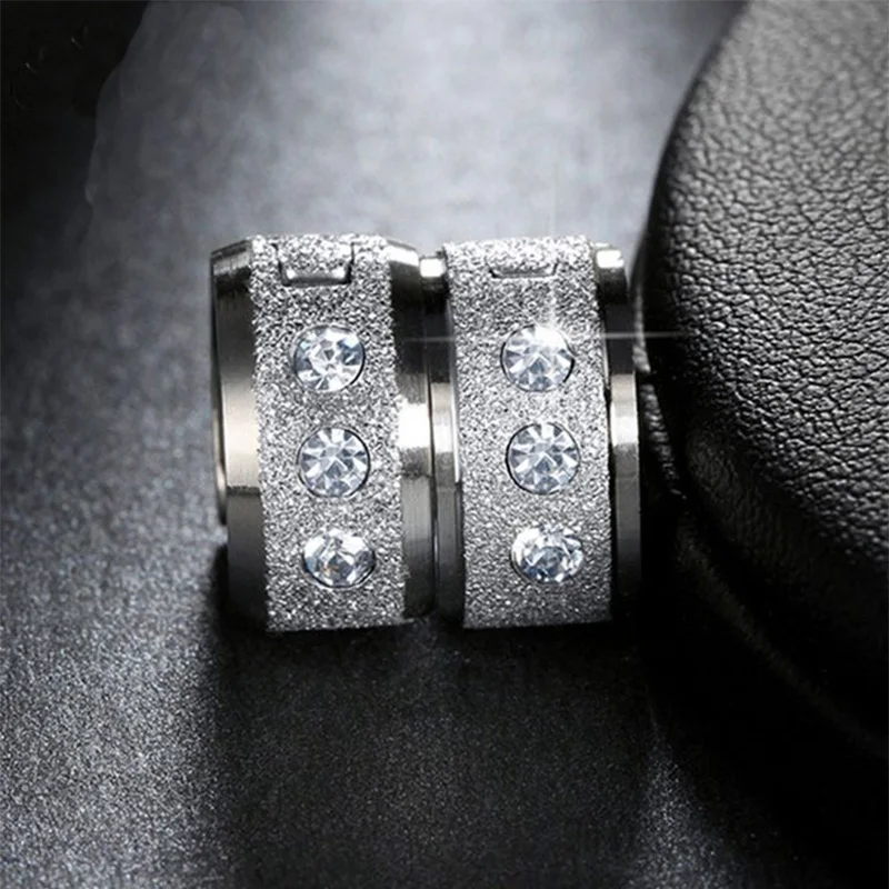 Unisex Jewelry Anti-Allergic Stainless Steel Buckle Earrings Tide Inlaid Crystal Single/Double Color Women Ear Jewelry