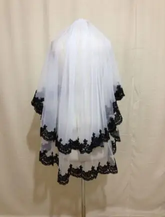 Véu De Casamento De Tule Com Borda De Renda, Branco E Marfim, Véu De Noiva, Preto, 2T