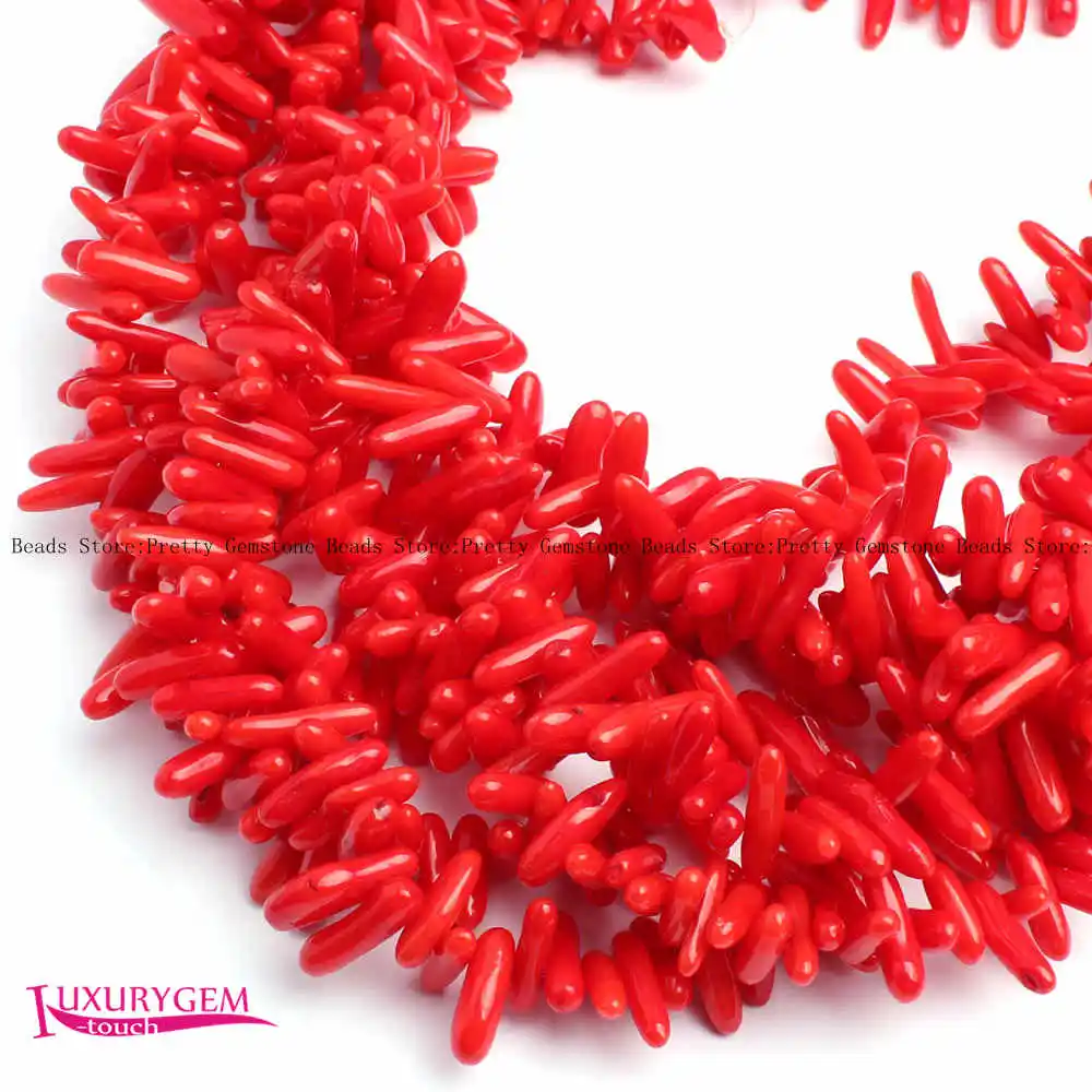 3-4mmx10-14mm Smooth Red Color Natural Coral Toothpick Shape DIY Loose Beads Strand 15\