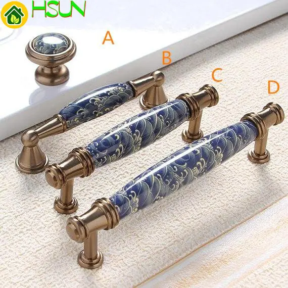 

3.75'' 5'' Ceramic Drawer Pulls Door Handles Kitchen Cabinet Handles Dresser Knob Cupboard Handle Furniture Blue Antique Bronze