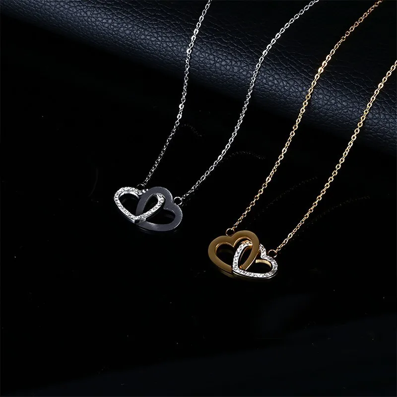 Stainless Steel Heart Pendant Necklaces Dainty CZ Shaped Cubic Zirconia Stones Dipped Gold Jewelry For Women Teen Girls