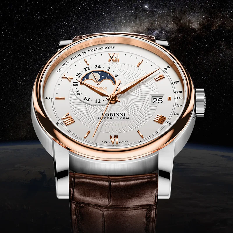 Switzerland LOBINNI Japan Import NH37A Automatic Mechanical Men's Watches Sapphire Moon Phase Waterproof Luminous Clock L5010