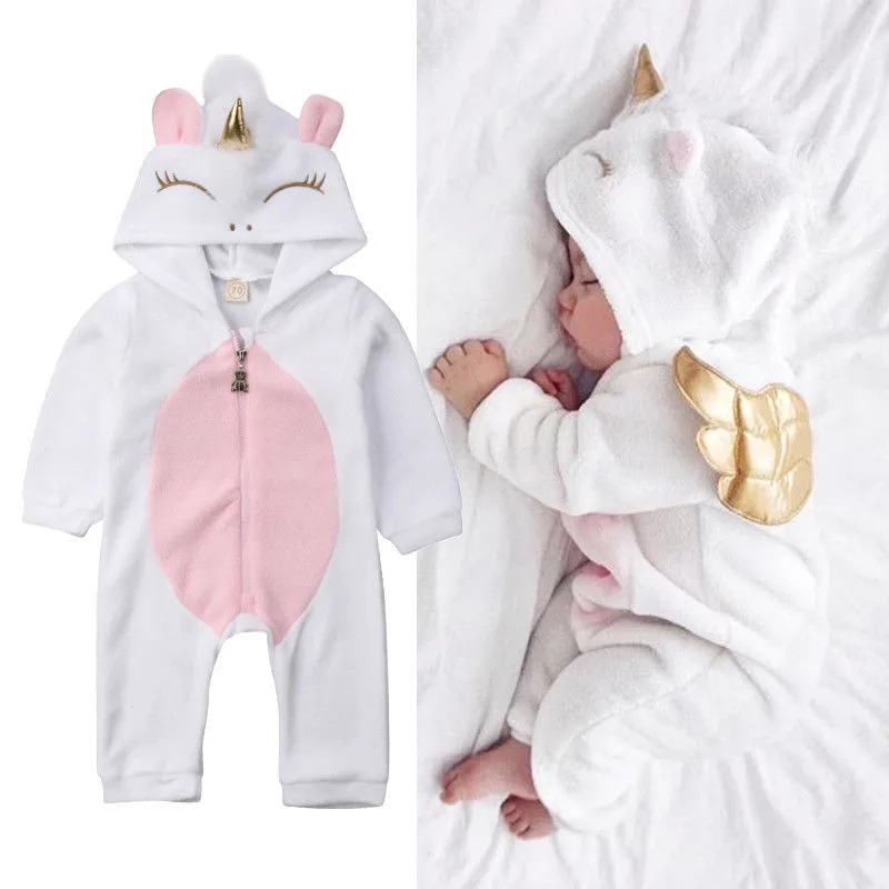 Baby Cloth Children\'s Three Dimensional Wings Bodysuit Newborn Kid Baby Girl Unicorn Flannel Jumpsuit Outfit Warm Clothes Winter