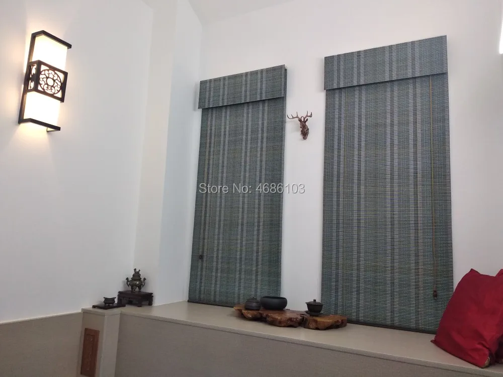 Singapore, USA Green Color Natural Bamboo Roller Blinds Blackout Window Curtains Vintage Porch For Rrawing Room Home Decor