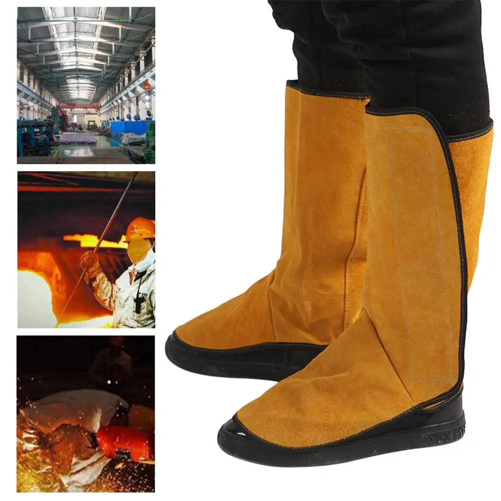 Trabalho de soldagem couro sapatos longos botas couro soldagem proteção contra incêndio pé leggings soldador pé cover wear soldador ferramentas