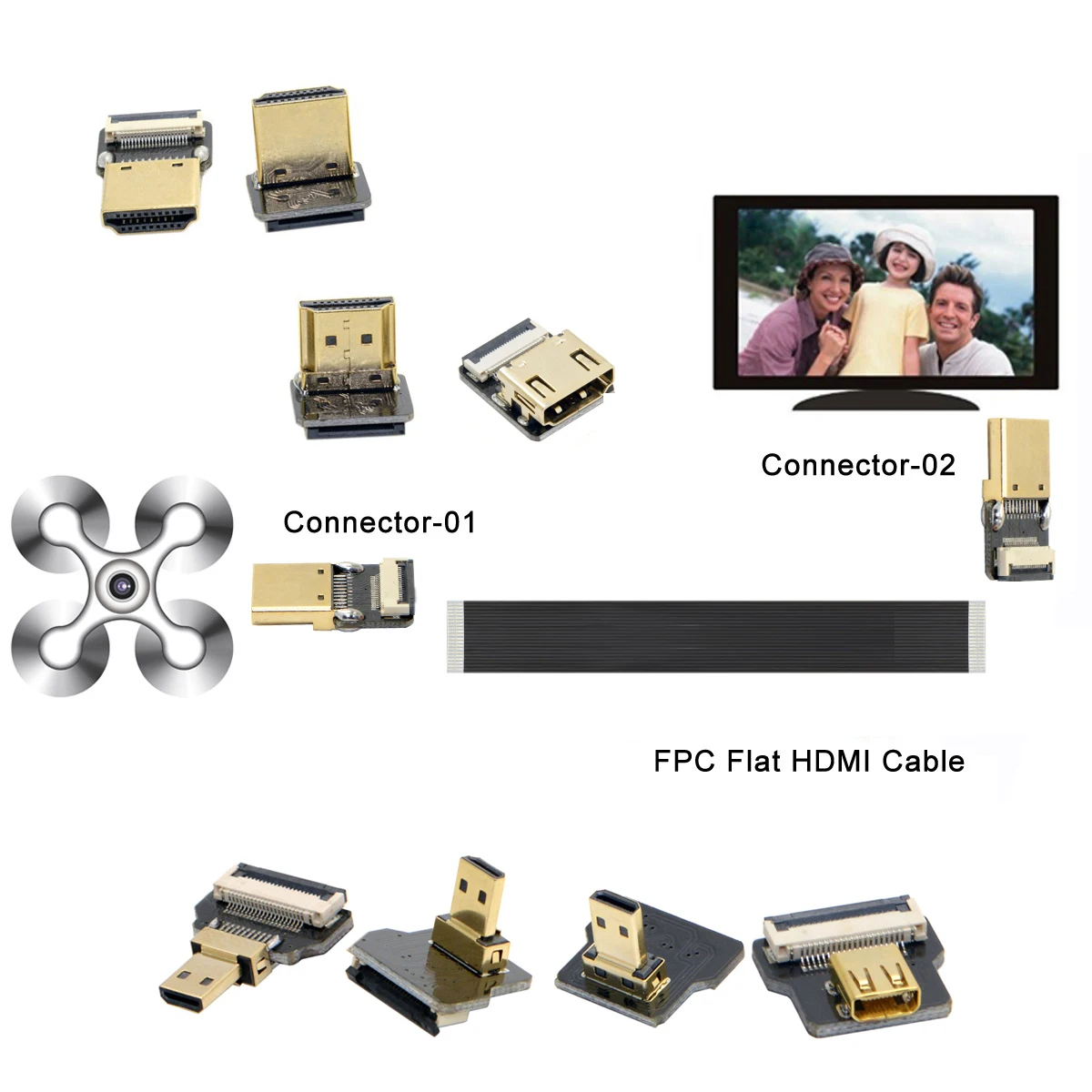 FPC Nơ Dây Cáp HDMI Dẹt 10CM-80CM Micro Mini HDMI 90 Độ Dành Cho HDTV FPV Trên Không