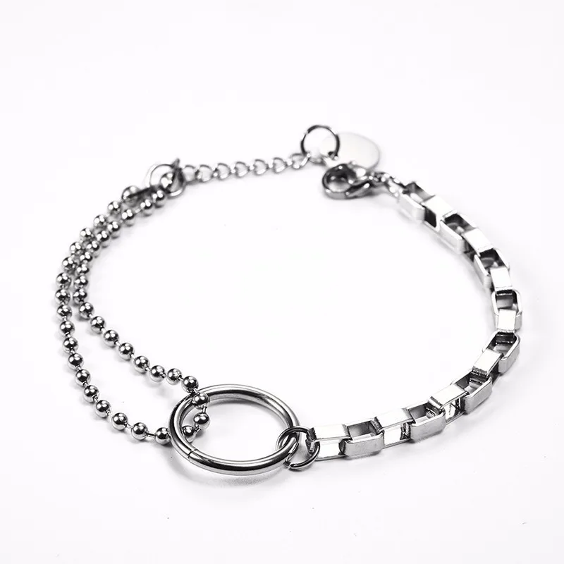 Stainless Steel Golden Circle Irregular Box Bead Chain Bracelet Creative Design Unique Ladies Jewellery Bracelet