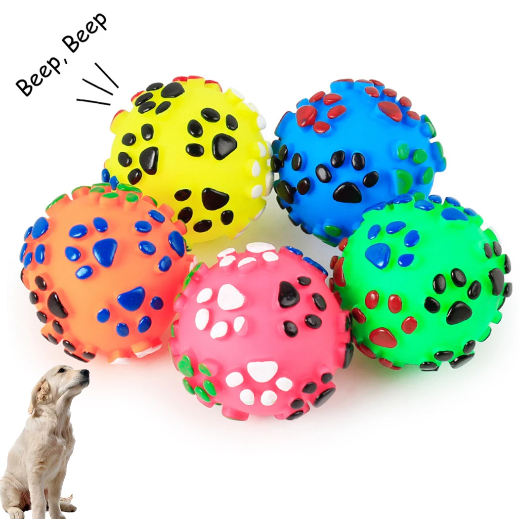 5PCS Pet Toy Silicone Vocal Footprints Ball Bite Resistant Cute Ball Dog Chew Toy Pet Squeaky Toy For Training