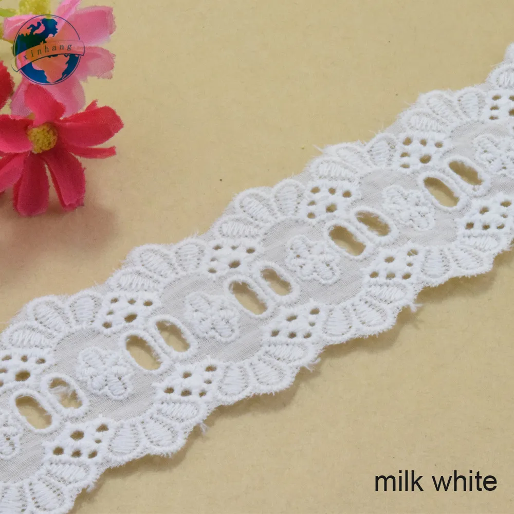 4.5cm Cotton White Embroided Lace Ribbon Dolls Trim Fabric DIY Wedding Accessories Supplies African French Lace Applique #3536