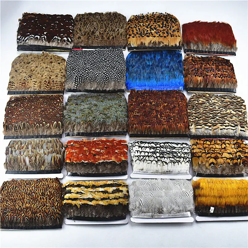 High quality 1yards Natural pheasant feather Trims Fringe diy feathers for crafts Satin Ribbon Sewing Costumes Decorative Plumes