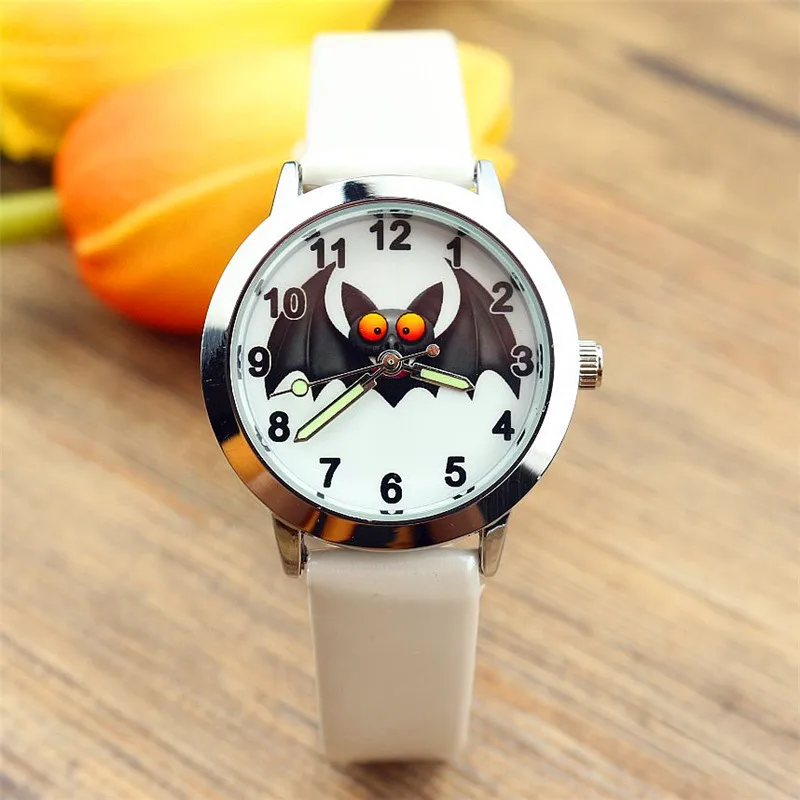 Nazeyt neue Halloween vampier zifferblatt kinder quarzuhr kleine jungen und mädchen bloodsucking bat leucht hand leder geschenk uhr