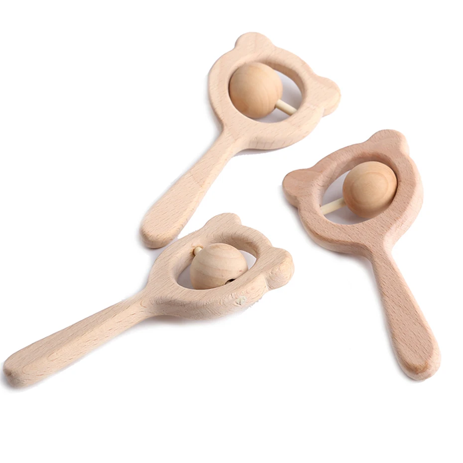 

CHEWELRY 2pc Baby Rattles Wooden Teethers Tiny Rod Wood Beads For Kids Baby Wood Toys For Children'S Toy Bear Baby Teether