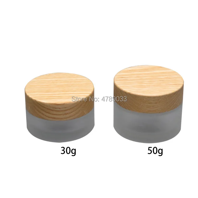 

10pcs 30g 50g Frosted Glass Cream Jar with Wood Lid Makeup Skin Care Lotion Pot Cosmetic Container Packaging Bottles