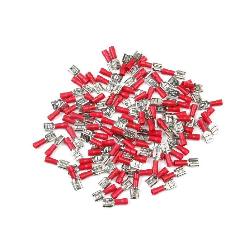 100PCS/Pack FDD1.25-250 Female Insulated Electrical Crimp Terminal for 0.5-1.5mm2 Connectors Cable Wire Connector