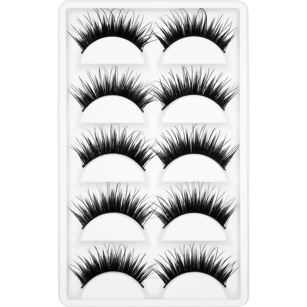 Kimcci Women False 3D Eyelashes 5 Pairs Faux Mink Lashes Thick Natural Long Cross Party False Eyelashes Black Makeup Fake Cilia