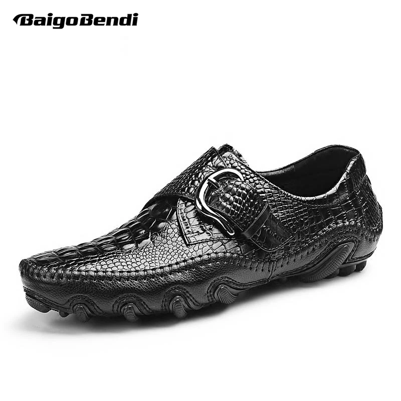 US Size Men's Octopus Leather Shoes High End Crocodile Grain Lazy Man Buckle Slip On OffIce Casual Moccasins