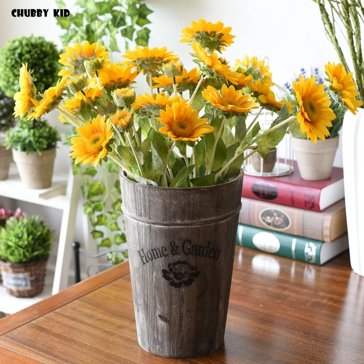 12pcs/lot ! wholesale high quality 63cm long 3 heads artificial Sunflower fake helianthus flower wedding decorative silk flowers