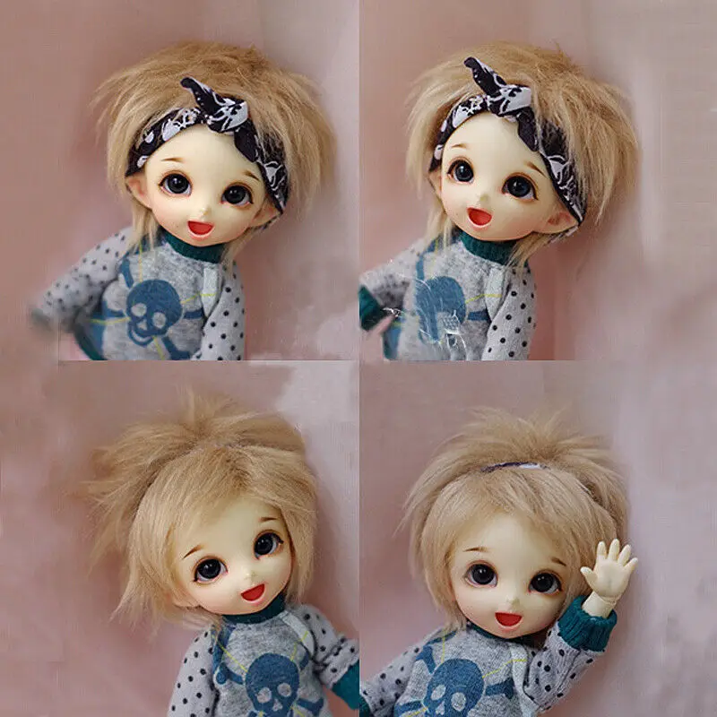 [wamami] Flax/Ligh Brown Short Wool Wig 1/12 Pukifee Ae Lati BJD Dollfie 9-10cm