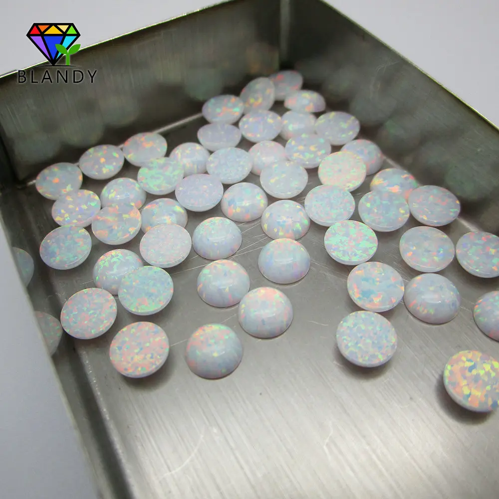 Wholesale 2.0mm~10mm Round Cabochon Flat Back OP17 White Fire Synthetic Opal Stone For Jewelry