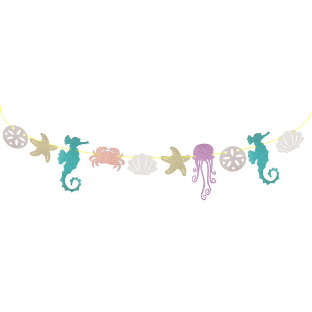 Hawaiian Luau Garland Seahorse Jellyfish Seashell Crab Sea Star Glitter Banner for Summer Pool Birthday Party Decoration