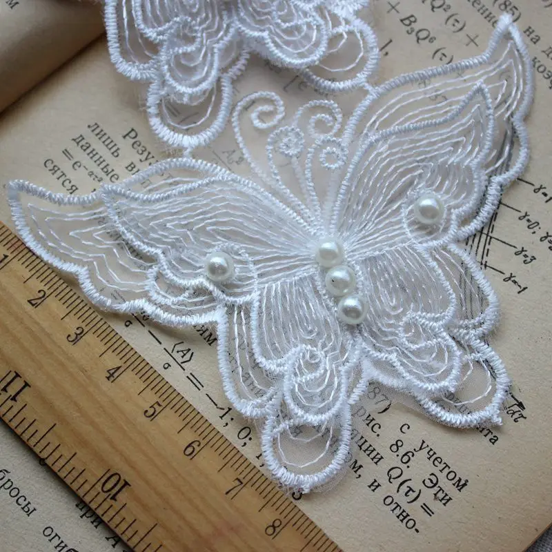 6 P 8 CENTIMETRI Bianco Squisito Organza 3D Farfalla In Rilievo di Tulle Del Merletto Del Collare Del Tessuto di Patch Applique Decorato Abito Da