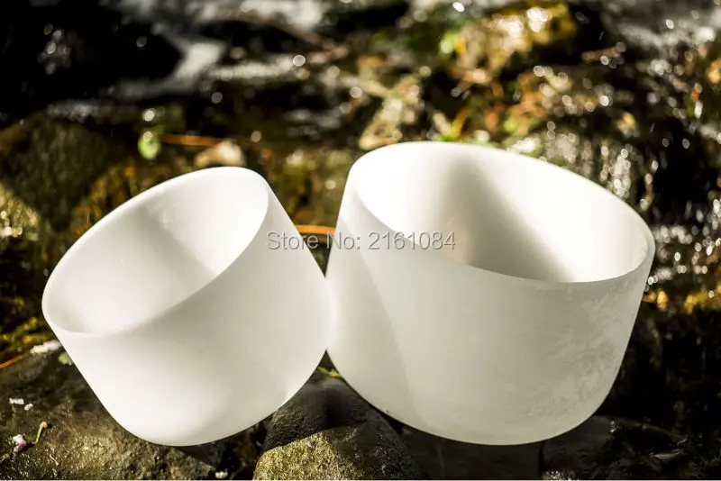 

6",8" and 10" 3pcs frosted quartz crystal singing bowls with musical note with free suede and o ring