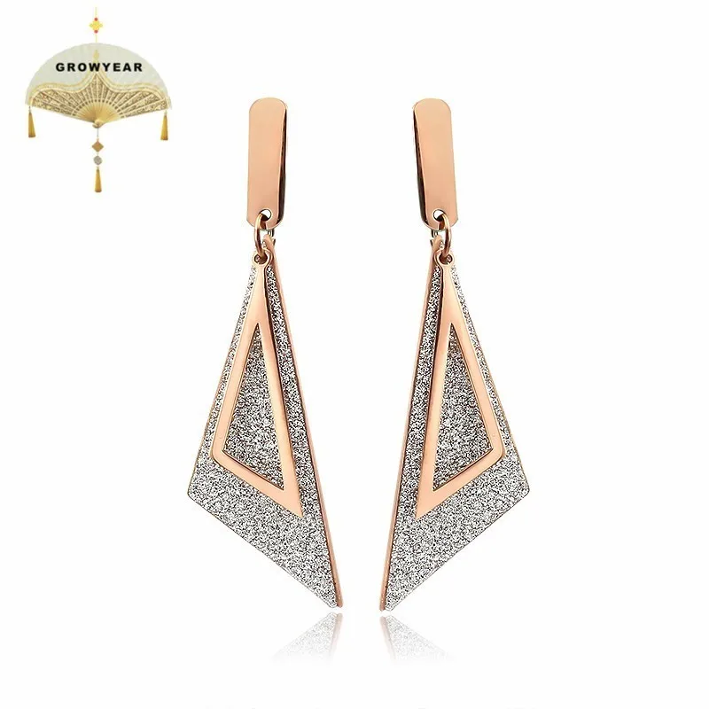 Rose Gold Sparkling Triangle Design Stainless Steel Mate Woman Anti-rust Popular Sweet Style Female Earrings Gift Jewelry