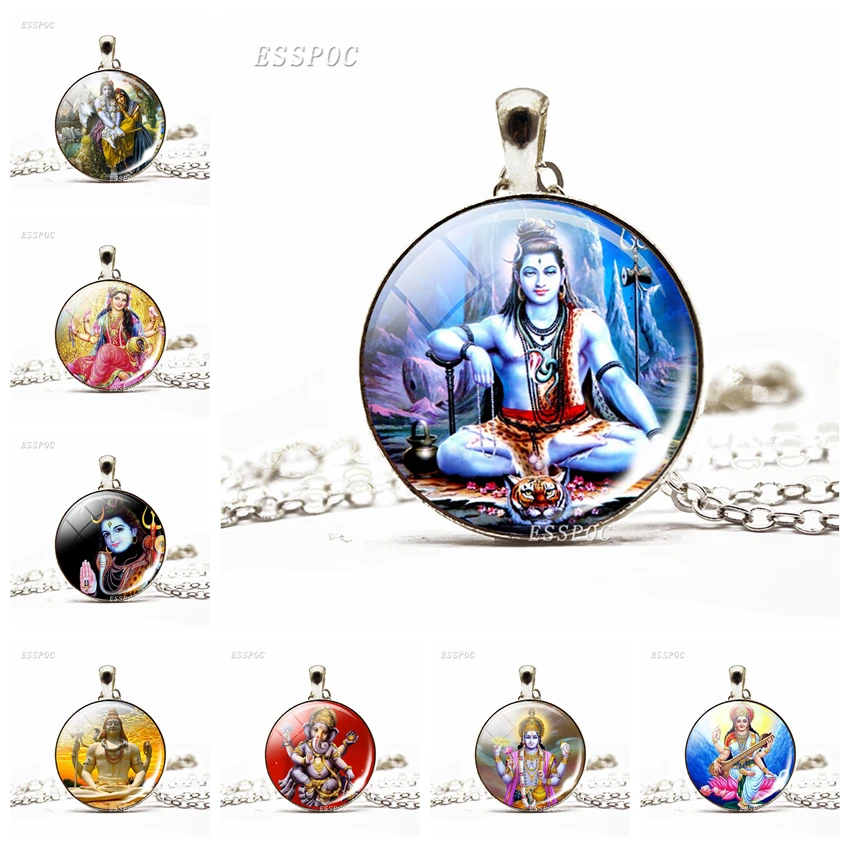Krishna i Radha Amulet naszyjnik szkło Cabochon biżuteria łańcuszek Lakshmi wisiorek hinduizm Lord Shiva naszyjnik kobiety prezenty