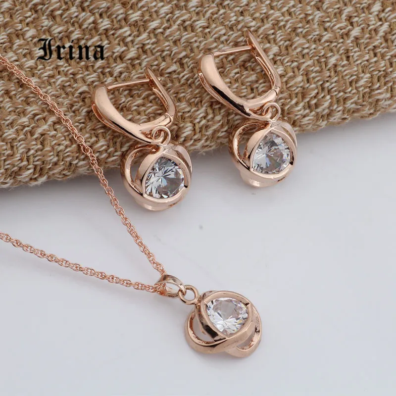 Irina Wedding Accessories Charming Fashion Jewelry Set Women Rose Gold Color  Chain Necklace Earrings Set Zircons Jewelry Sets