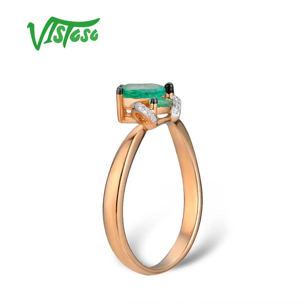 VISTOSO Gold Rings For Women Genuine 14K 585 Rose Gold Ring Magic Emerald Sparkling Diamond Engagement Anniversary Fine Jewelry
