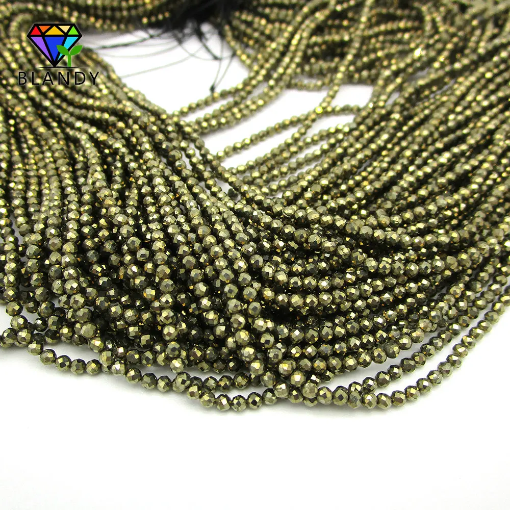40CM per String 2.0mm Round Faceted Cut Natural Marcasite Stone Beads For Jewelry Making