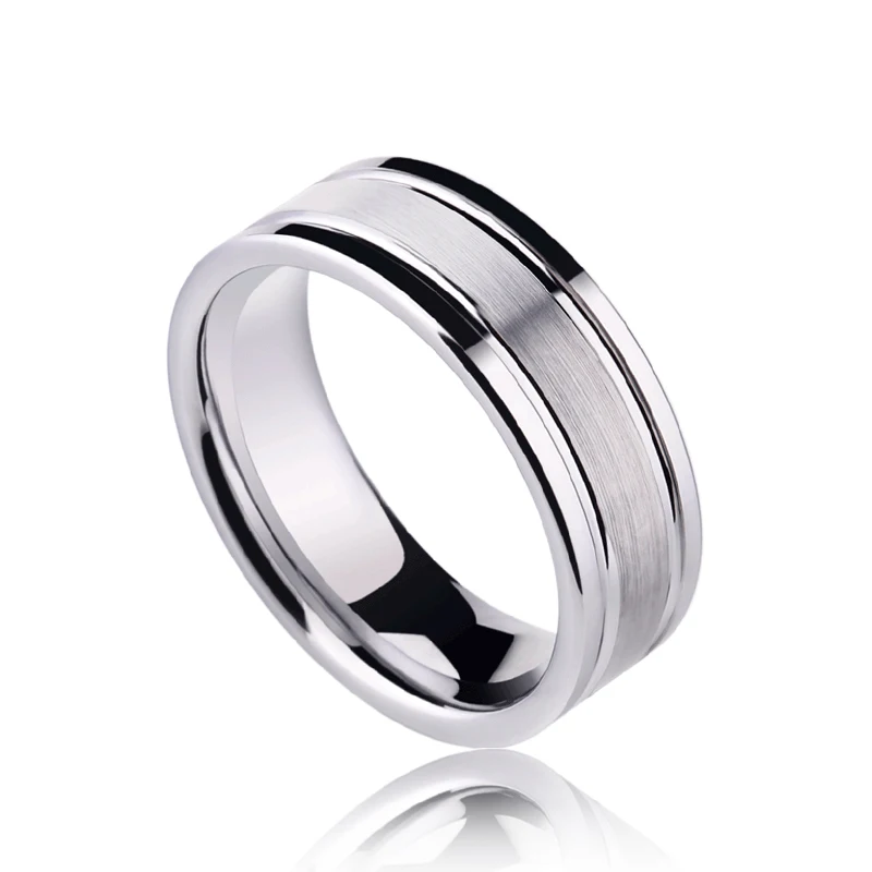 Casual 7mm Width Man\'s Fashion Rings White Tungsten Carbide Ring Brushed the Surface Two Grooving For Man Size 7-12 Comfort Fit
