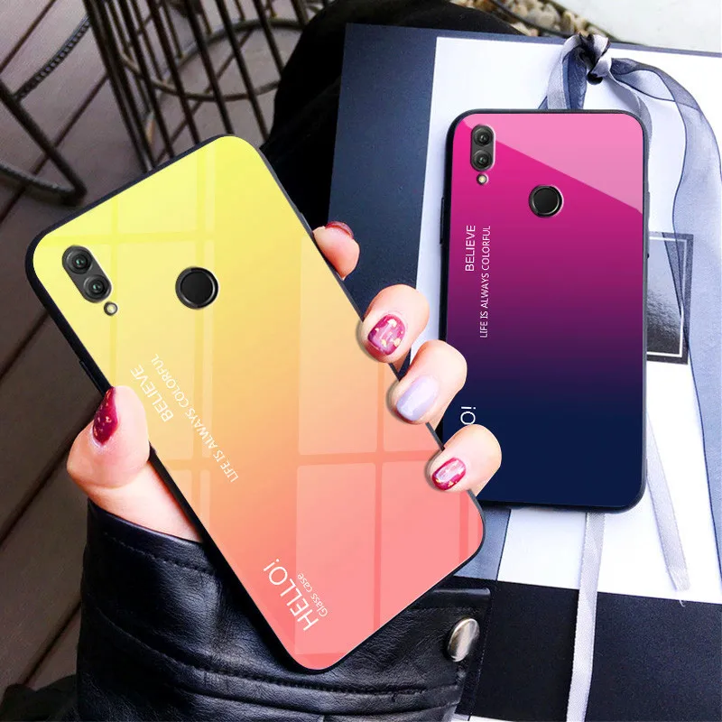 Honor Note 10 Case Note10 Gradient Aurora Tempered Glass Back Cover Hard Case for Huawei Honor Note 10 RVL-AL09 Cover Protector