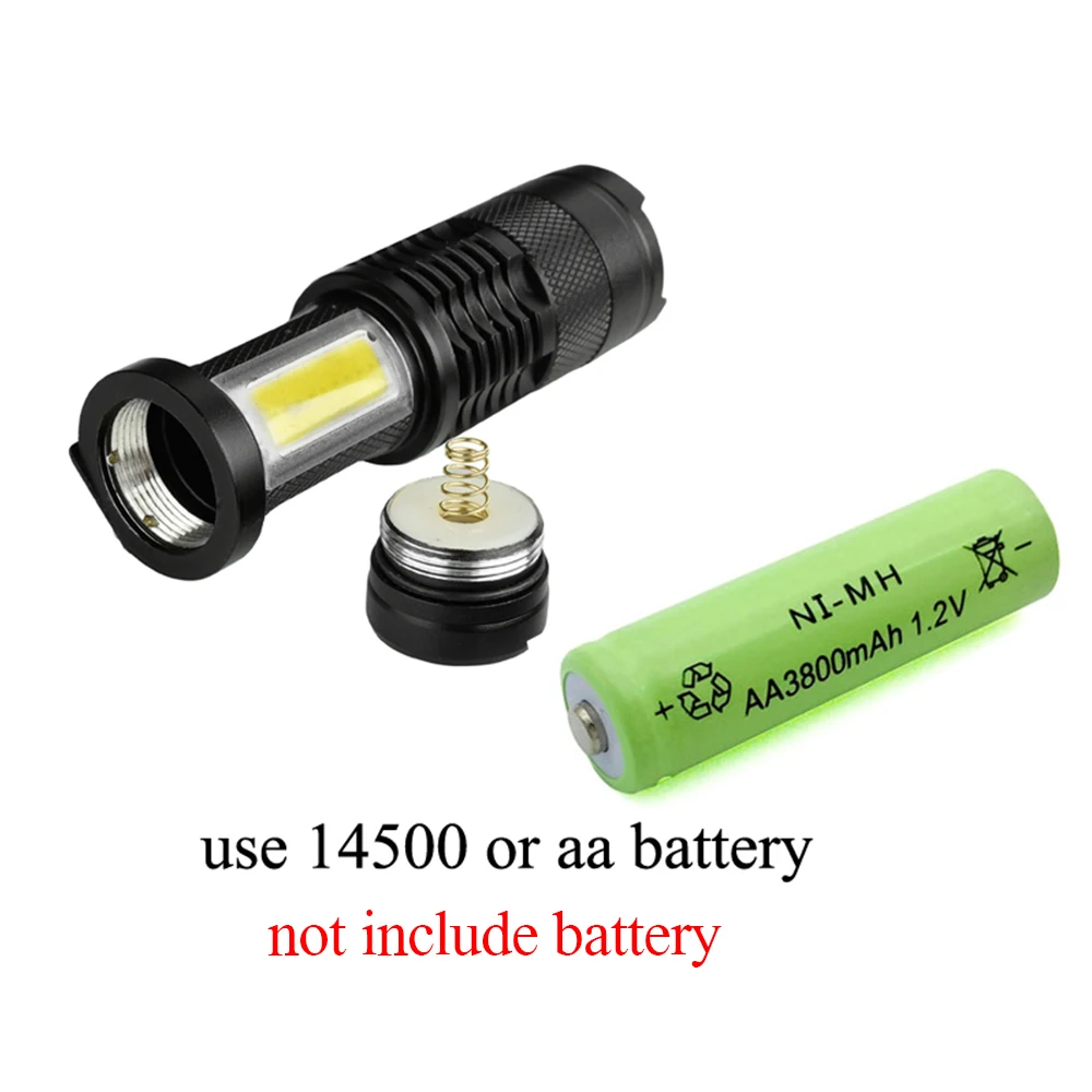 3800LM Q5 COB LED Flashlight Ultra Bright Zoomable Mini LED Flashlight Use AA 14500 Battery Focus Light 3 Mode Torch for outdoor