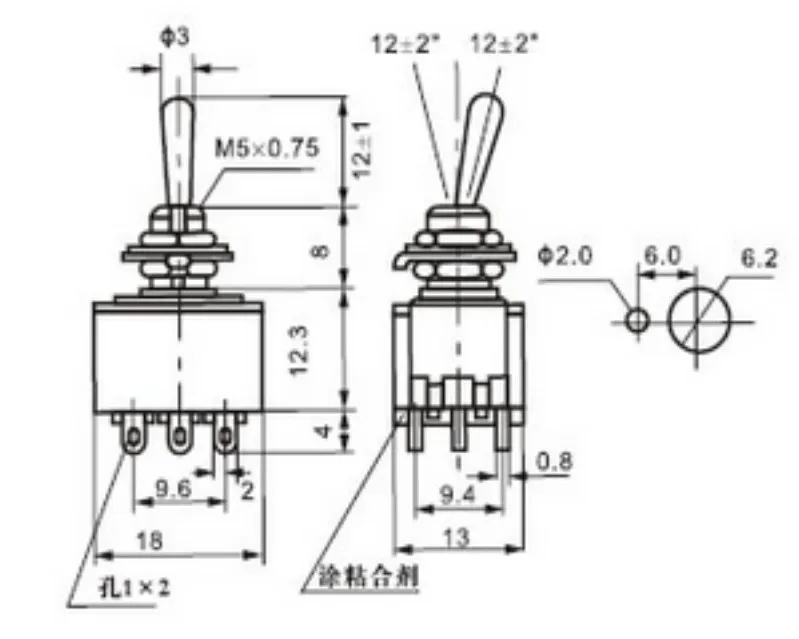 2PC MTS-302 303Toggle Switch 3PDT 9 Pin ON ON 2 Position Rocker Switch 3 Position ON OFF ON 2A 250VAC/5A 125VAC Locking Type