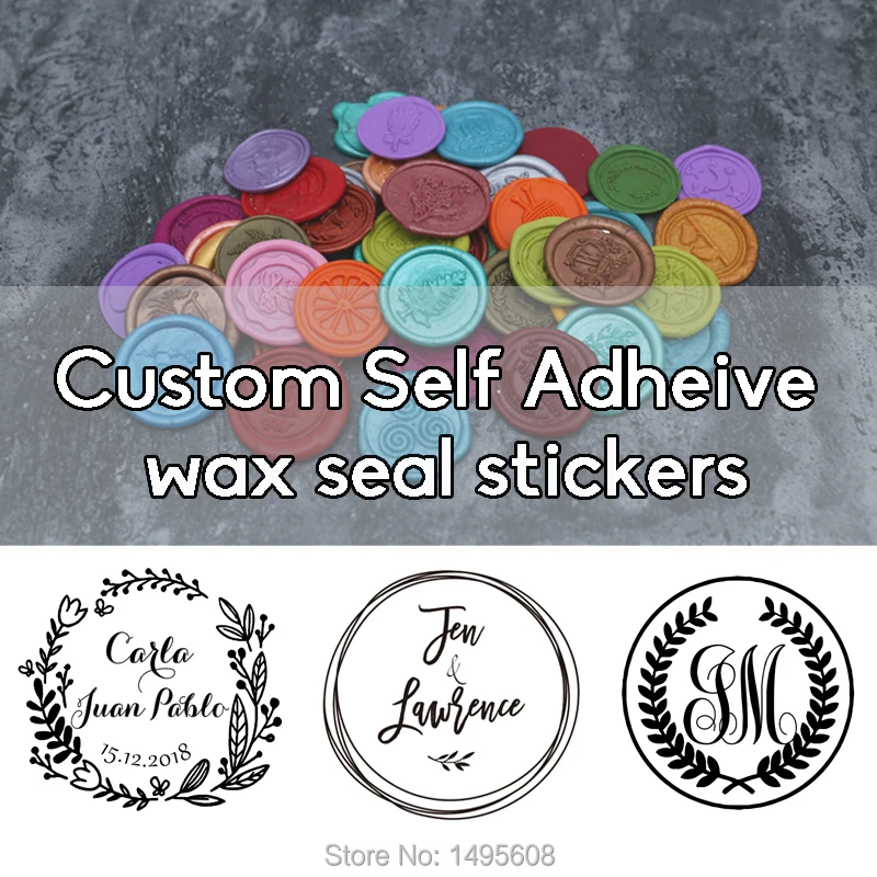 Custom Self Adhesive Wax Seal Stickers, wedding wax stamp, envelope seal,  invitation stickers ,23 Color Available