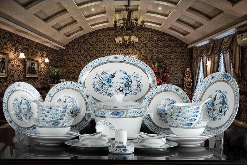 christmas 48pieces Guci dish set high-grade bone china tableware bowl plate ceramic household plate Korean luxury suit