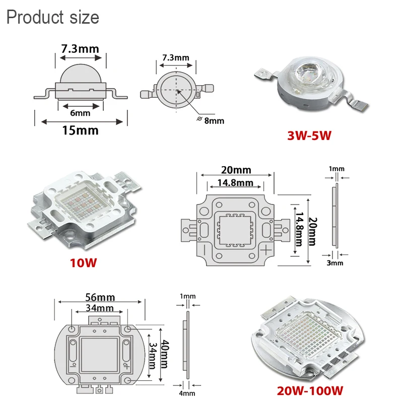 Tiaochongyi 紫パープルハイパワー LED チップ 360Nm 375Nm 385Nm 395Nm 405Nm UVA UVB 照明ビーズ 3 5 10 20 30 50 100 ワット