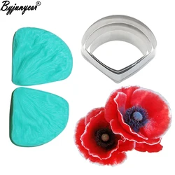 Poppy Flower Silicone Veiner & Cutter Mold Petal Fondant Gumpaste Sugarcraft Clay Mould Cake Decorating Tools CS232