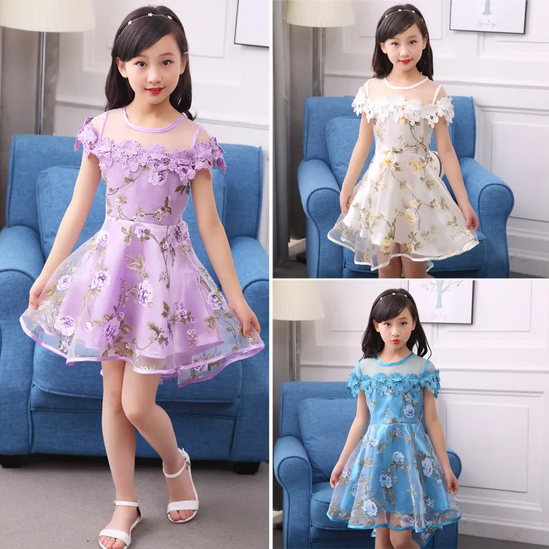 

2024 Kids Girls Flower Dress Children Girl Voile Birthday Party Dress Baby Fancy Princess Fashion Yarn Dress 3 5 8 10 12 Years