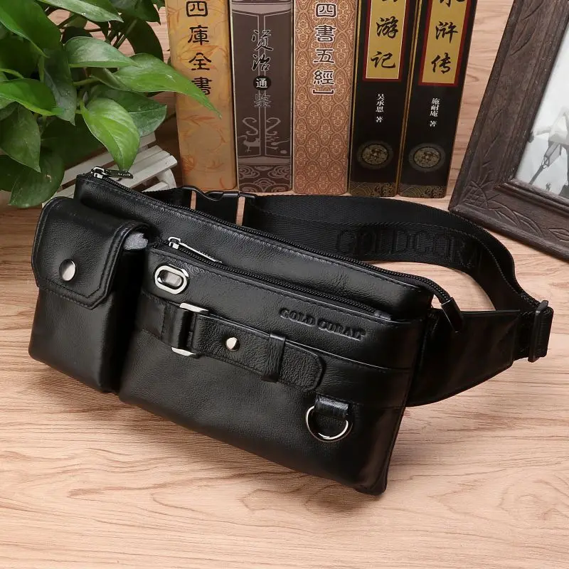 High Quality Men Genuine Leather Sling Chest Bum Waist Bags Pouch Travel Male Real Cowhide Hip Belt Fanny Pack Bag