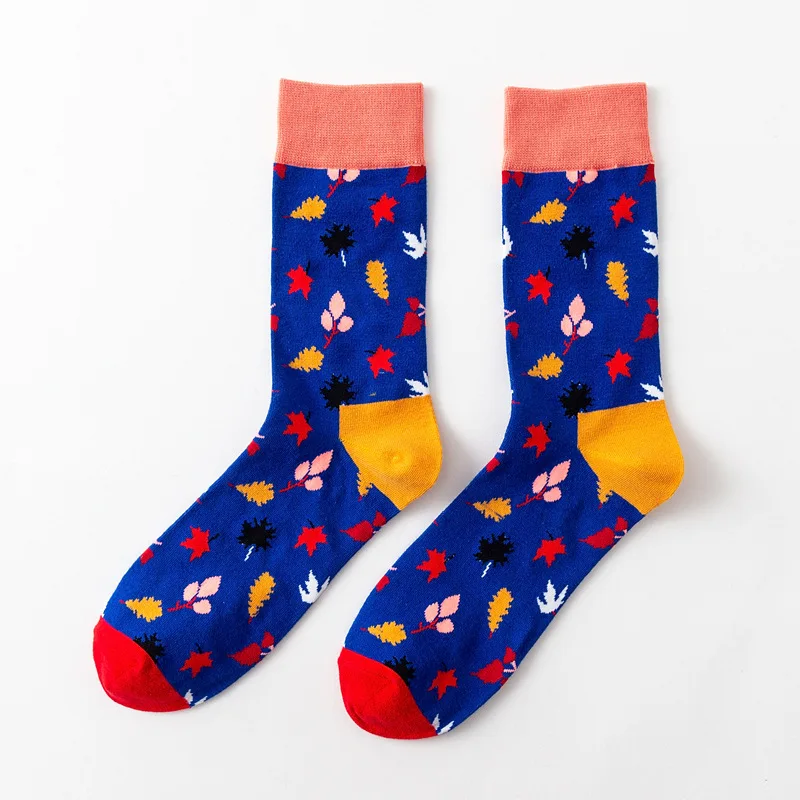 Men Socks Cartoon Cherry Origami Hot Air Balloon Stars Happy Funny Cotton Harajuku Hip Hop Street Style Casual Skate Cotton Sock