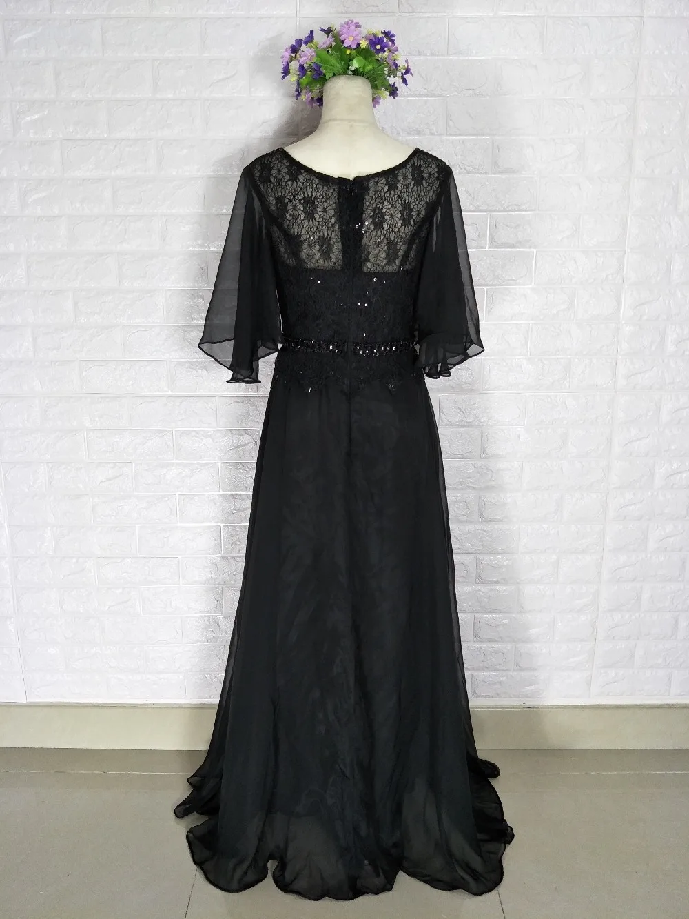 Robe asymétrique avec veste, asymétrique épaule dénudée, ligne a, en mousseline, avec mancherons, dentelle noire, faite à la main, pour mère de la mariée, personnalisée, livraison gratuite, 2018